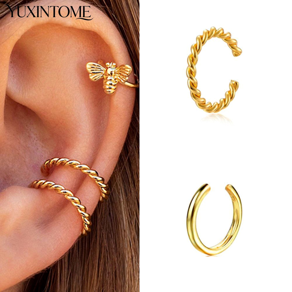 1PC 24k Gold-Plated Silver Spi - Ear Cuff No Piercing ulasan dan harga