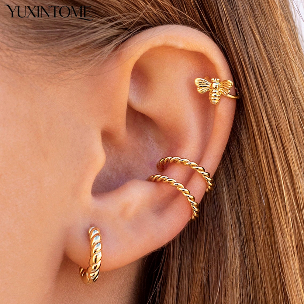 1PC 24k Gold-Plated Silver Spi - Ear Cuff No Piercing ulasan dan harga