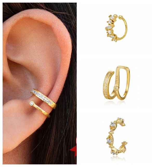24k Gold-Plated Silver Irregul - Ear Cuff No Piercing ulasan dan harga