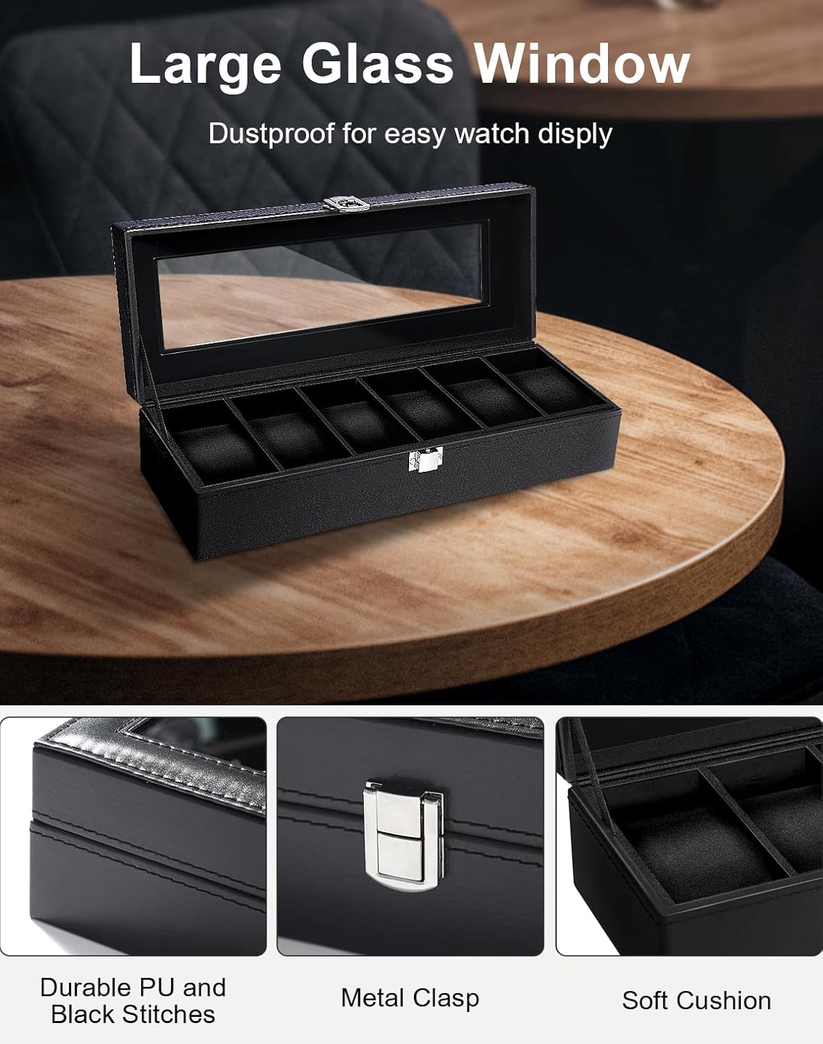 6 Slot Watch Box with Glass Li - Jewelry Watches For Women ulasan dan harga