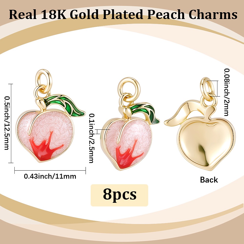 8Pcs Brass Enamel Peach Charms - Gold Plated Ring ulasan dan harga