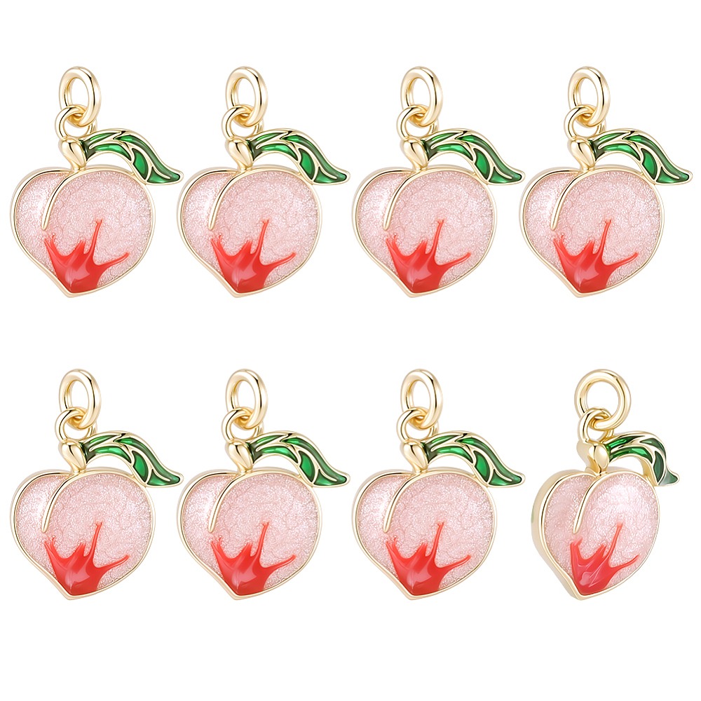 8Pcs Brass Enamel Peach Charms - Gold Plated Ring ulasan dan harga