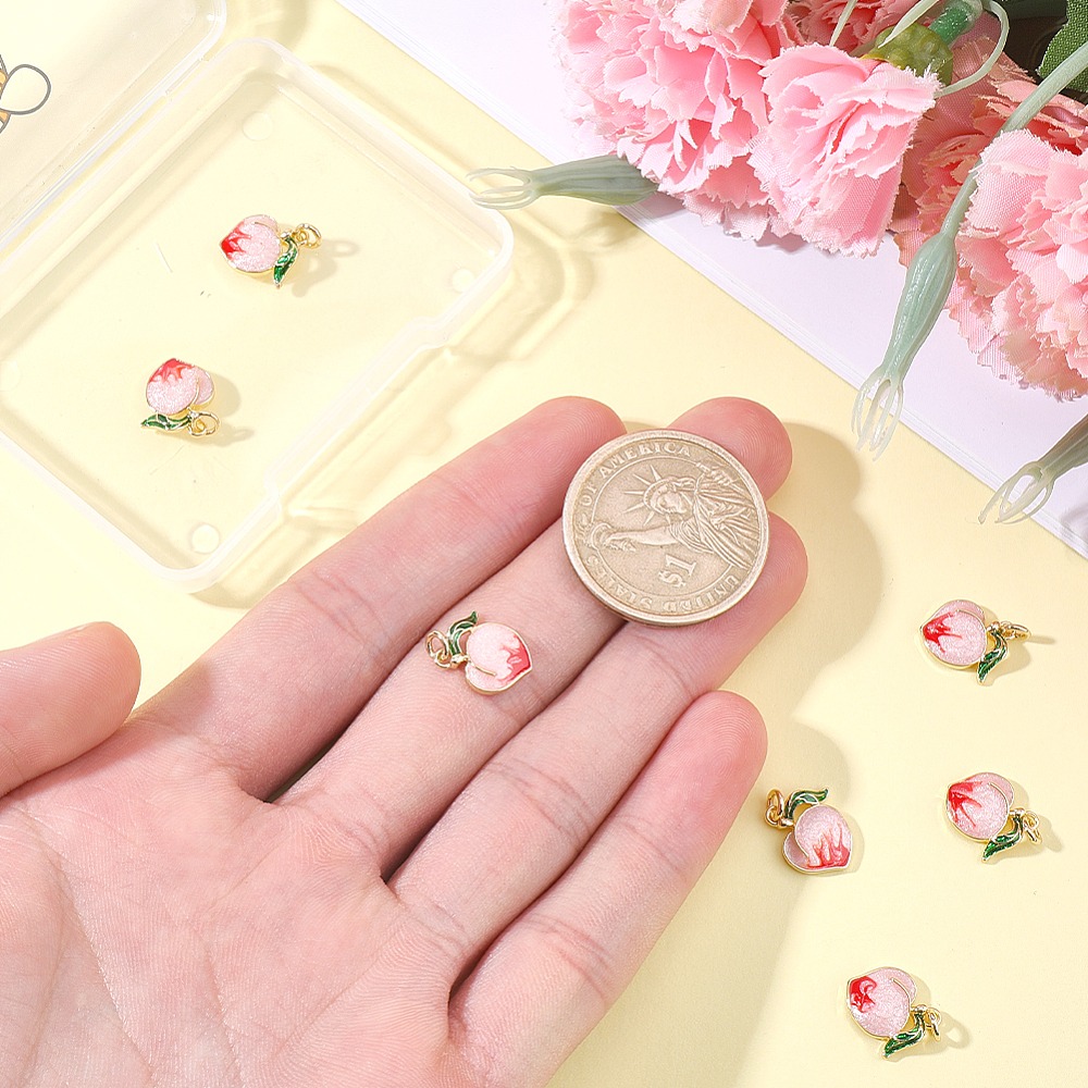 8Pcs Brass Enamel Peach Charms - Gold Plated Ring ulasan dan harga