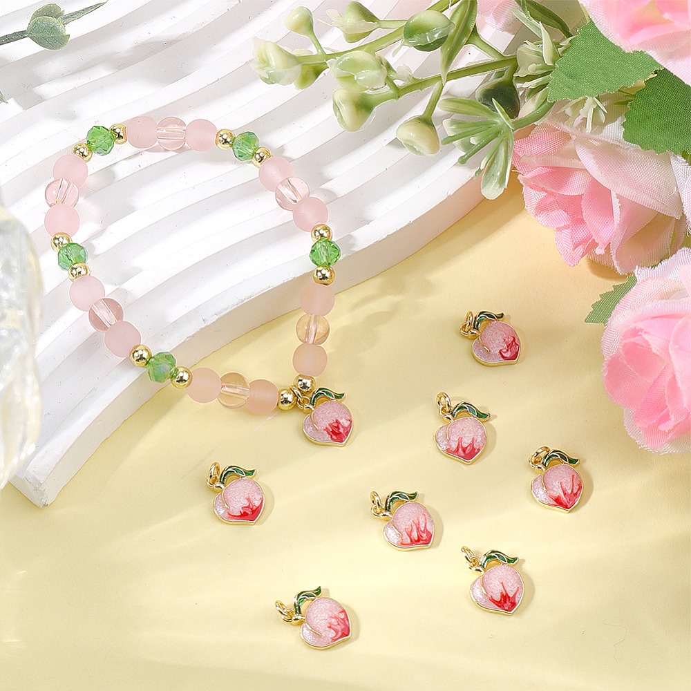 8Pcs Brass Enamel Peach Charms - Gold Plated Ring ulasan dan harga